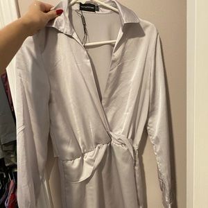 Satin silver mini dress